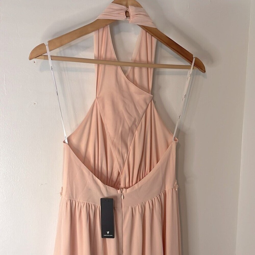 Lulu’s NWT Don't Let Go True Blush Halter Maxi Chiffon Prom Formal Dress Sz S - Picture 7 of 13